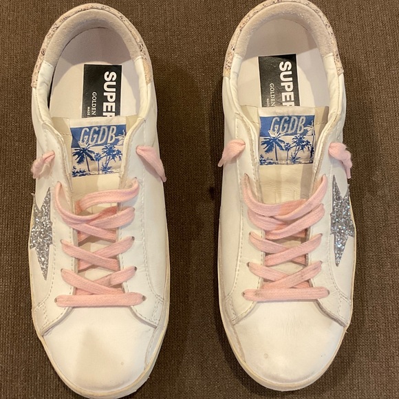 Golden Goose Shoes - Golden Goose White Sneakers with Pink and Silver Accents